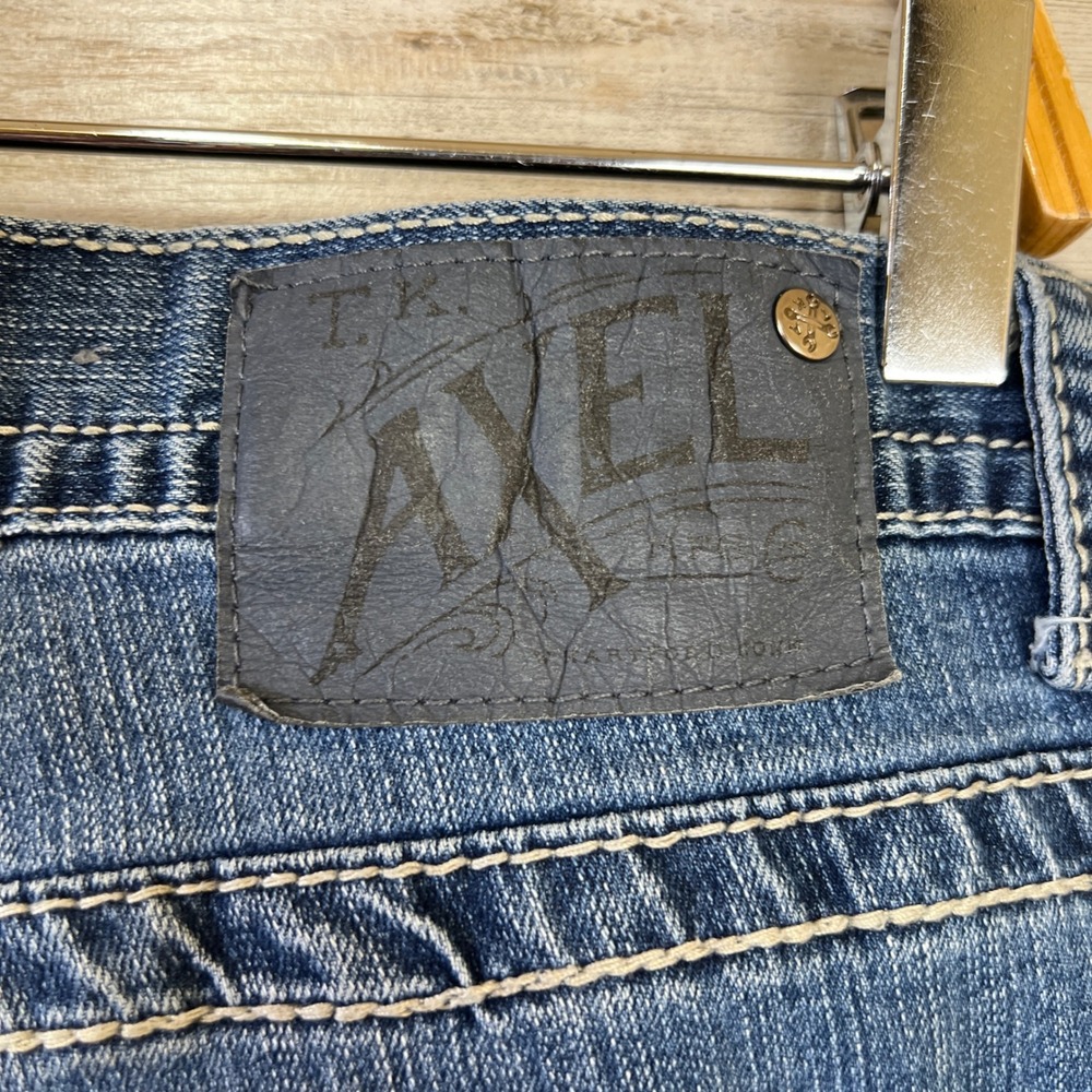 Axel Brand Jeans Mens 38x32 Blue  Denim Straight Leg Medium Wash Contrast Stitch - Picture 6 of 14